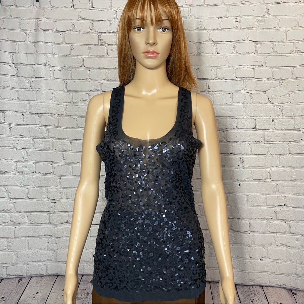 Max Studio Sequin Dark Grey Tank Top Size S
